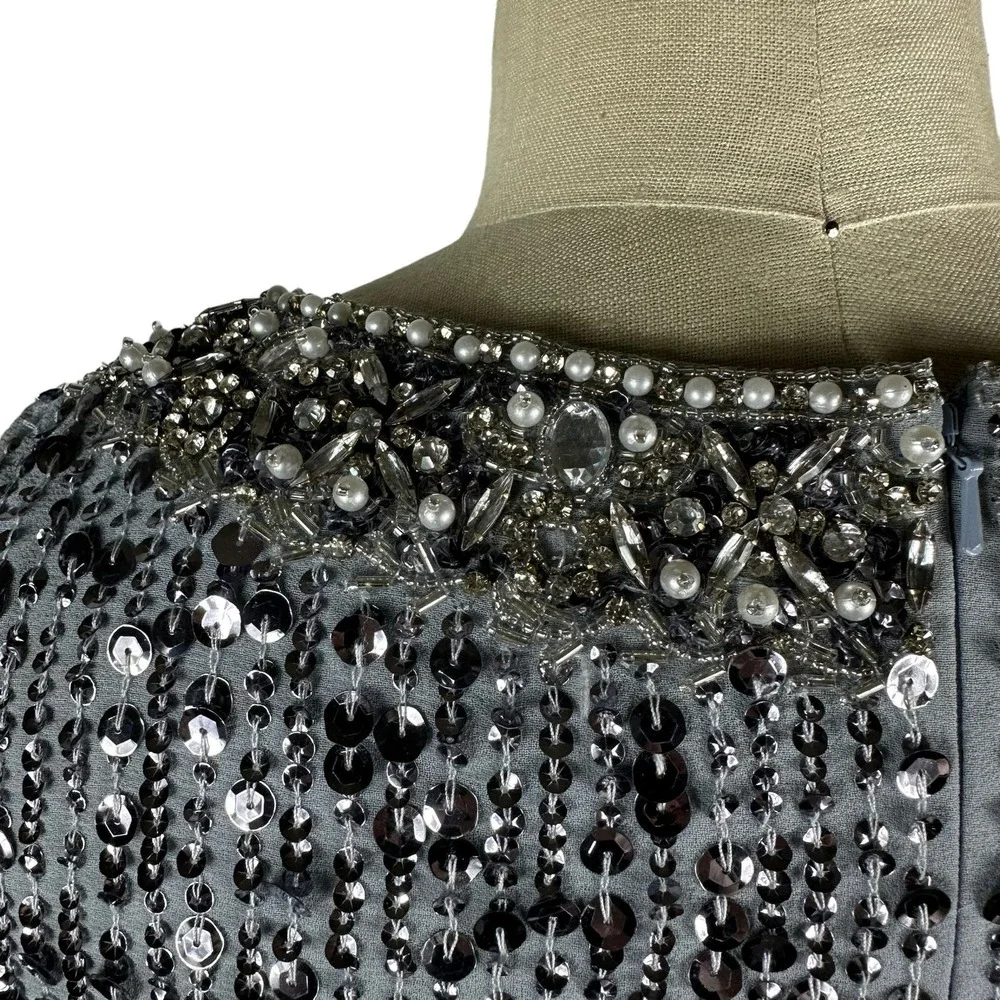 MAC DUGGAL 10739 Steel Gray Blue Embellished Sleeveless High Neck Midi Size 10 - Picture 4 of 10